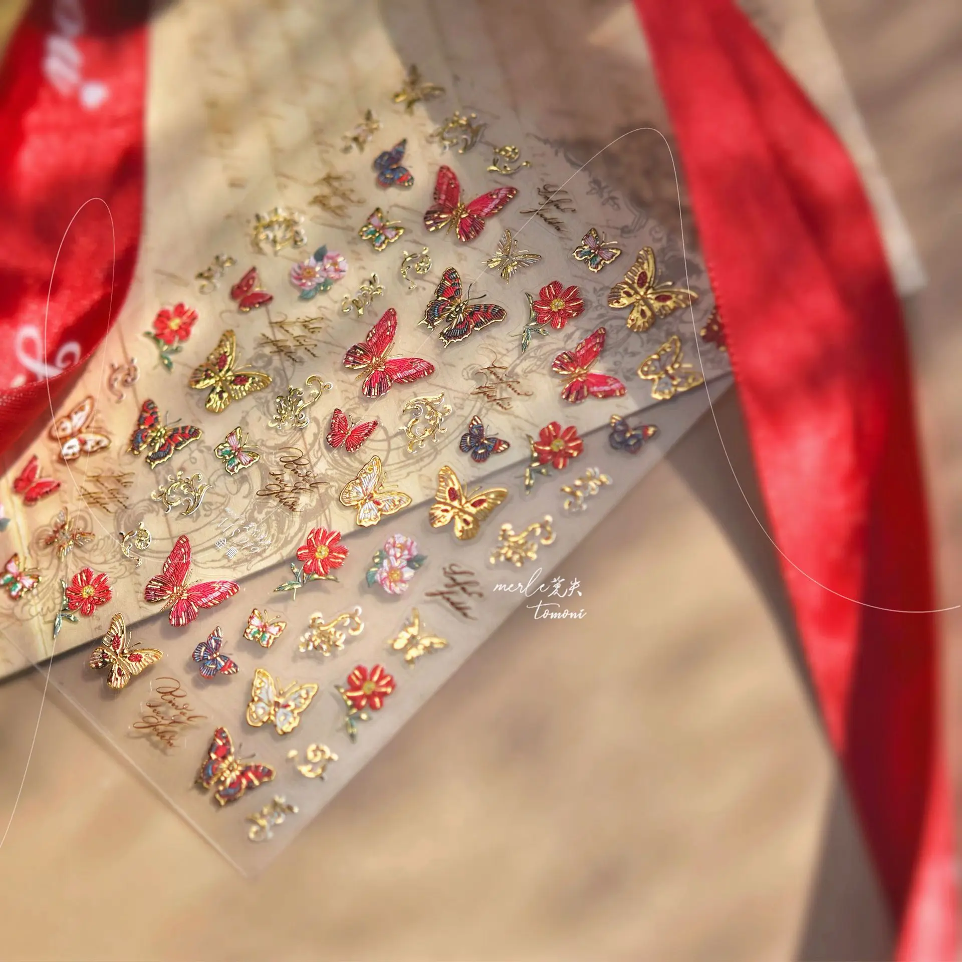 High Quality Wealthy Embroidered Butterfly And Flower With Golden Thread Nail Sticker Nail Art Decal Design Manicure Tool MS-919