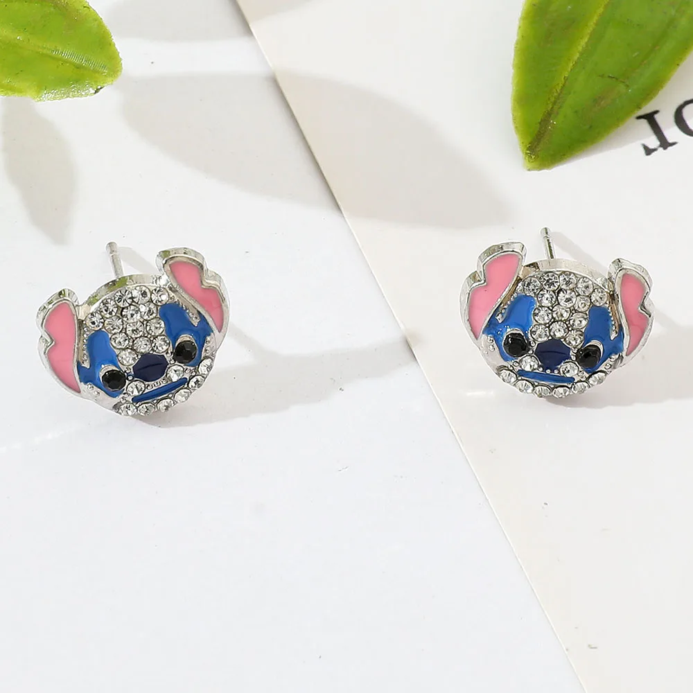 1pair Disney Cartoon Lilo & Stitch Ear Studs Kawaii Stitch Earring Delicate Female Jewelry Accessories Man Christmas Gifts