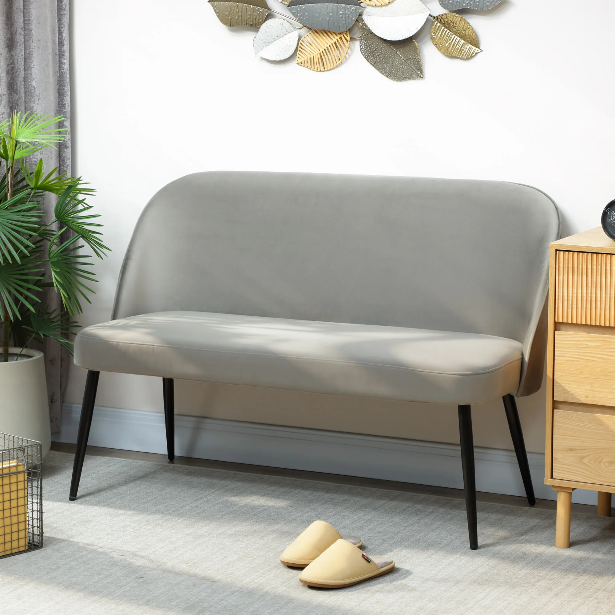 HOMCOM Sofa 2-Sitzer kleine Couch 127 cm Polstersofa mit Samtoptik, geschwungene Rückenlehne, modernes Loungesofa für Wohnzimmer, Schlafzimmer, kleine Räume, BeigeGrau