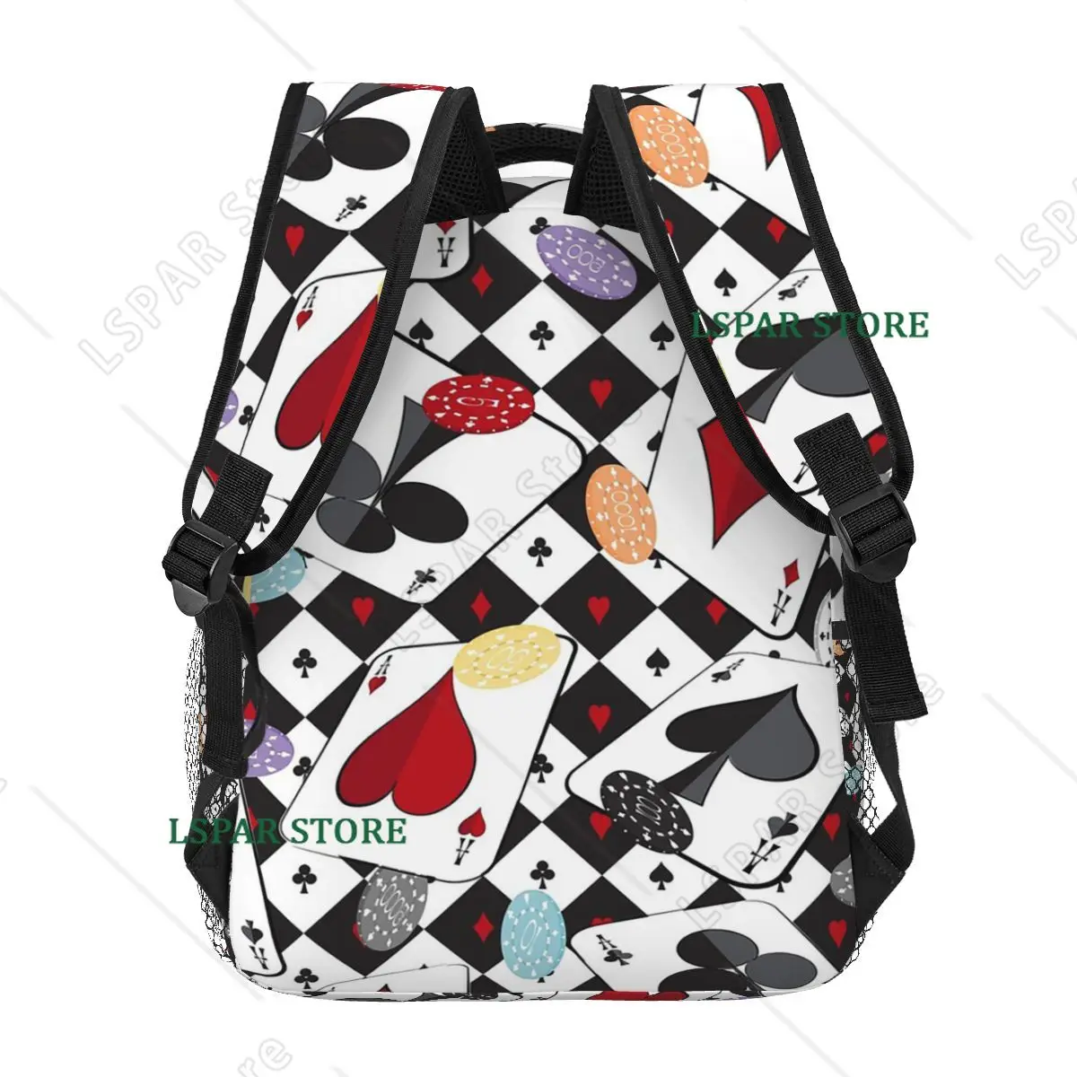 Poker Pattern Playing Card Student Backpack School Bag Hiking Travel Daypack for Men Women Fashion Bookbag Shoulder Bags