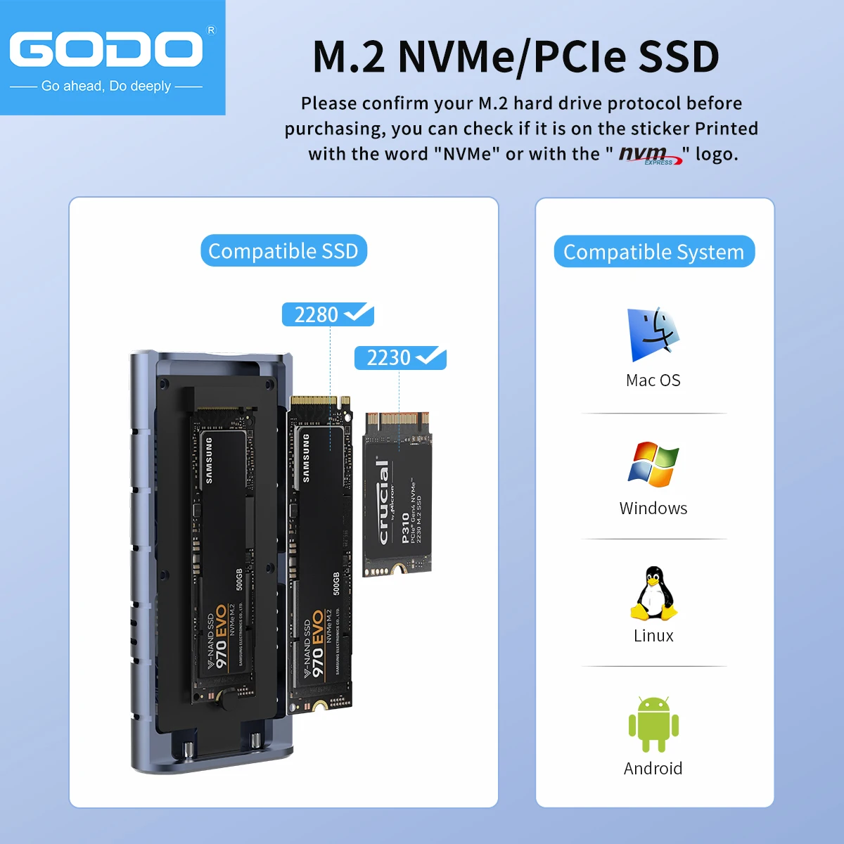 GODO 40Gbps USB 4.0 M.2 NVMe boîtier SSD M2 vers type-c 4.0 boîtier de disque SSD Compatible avec Thunderbolt 4/3 USB 3.2/3.1/3
