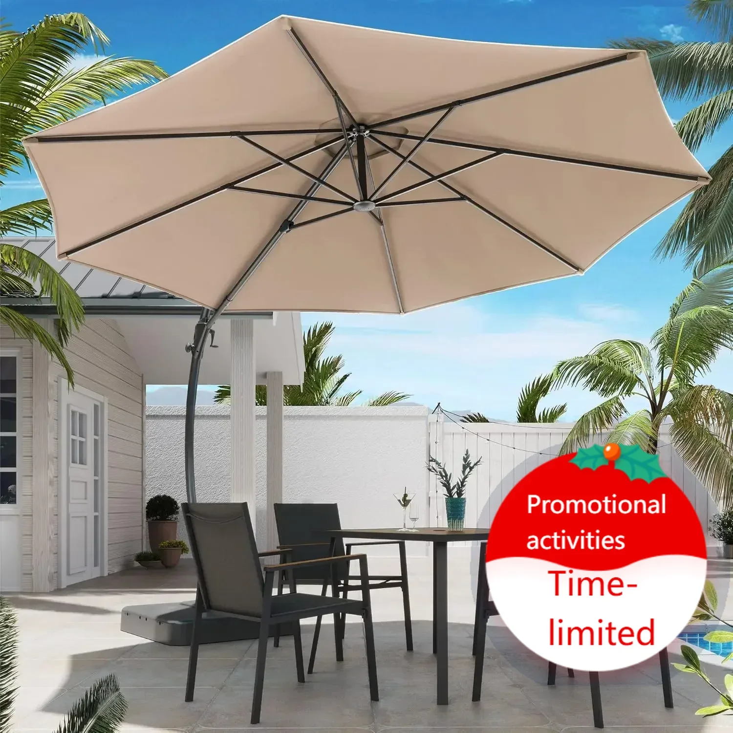 

Hot SoldOutdoor Patio Umbrella with Base included, 11 FT Deluxe Curvy Cantilever Umbrella Heavy Duty Offset Hanging Umbrella