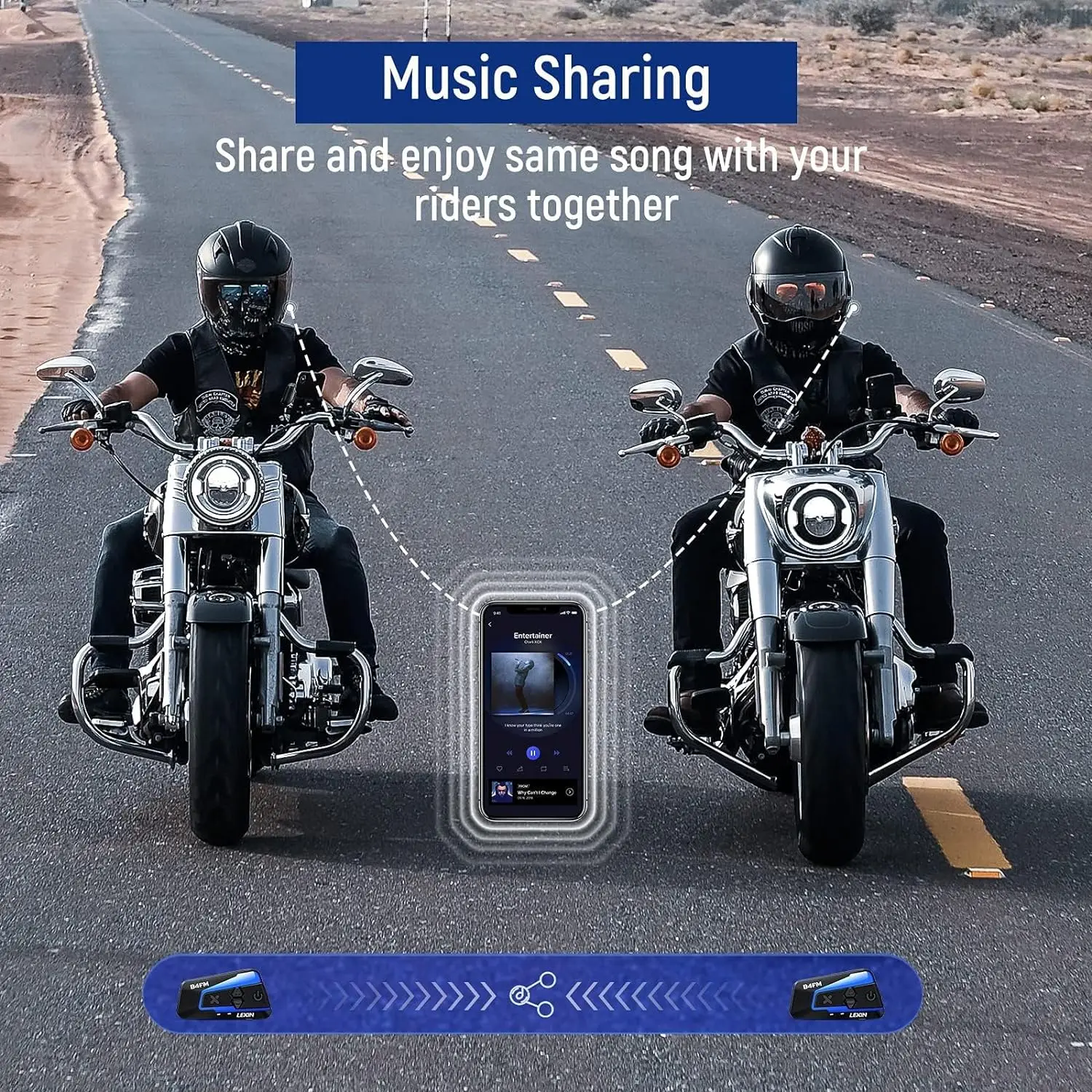 B4FM 10 Riders Motorcycle Bluetooth Headset with Music Sharing, Helmet Bluetooth Intercom with Noise Cancellation/FM Radio