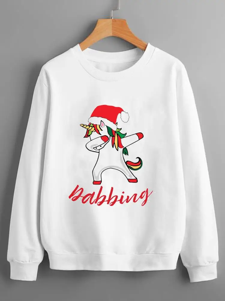 

Cartoon Lovely Letter Cute Holiday Pullovers Christmas New Year Fashion Clothing Women Ladies Print Lady Graphic Sweatshirts