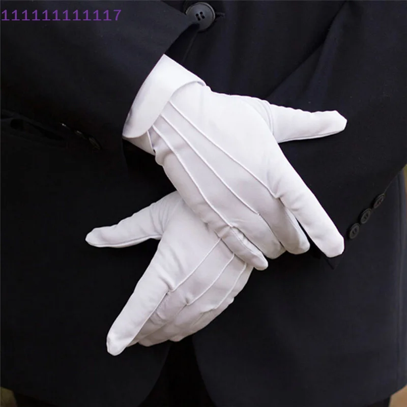 2Pcs White Cotton Gloves Men Formal Tuxedo Uniform Gloves Honor Guard Parade Ceremony Costume Cosplay Coin Jewelry Butler Gloves