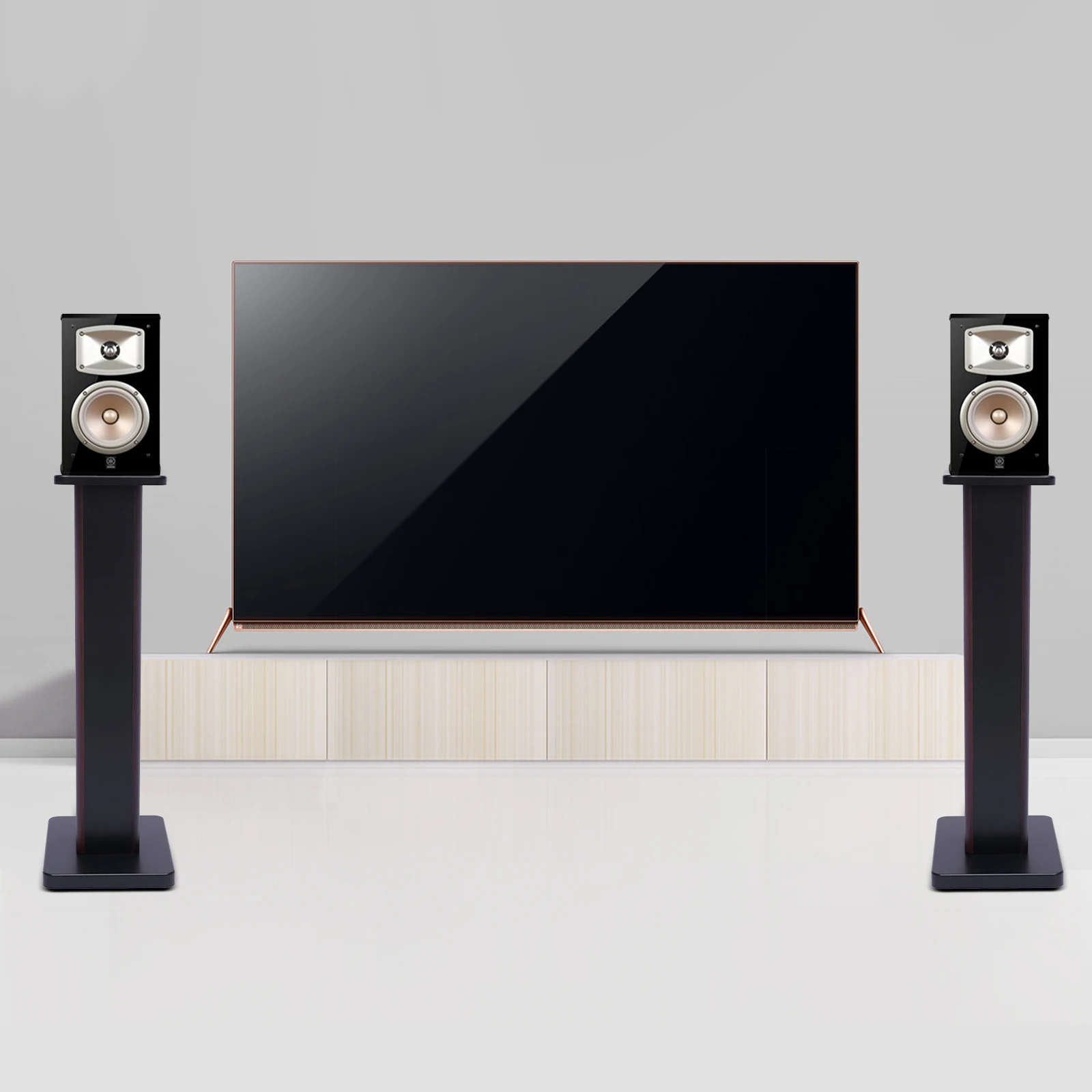 Black Walnut Bookshelf Speaker Stands for Home Theater