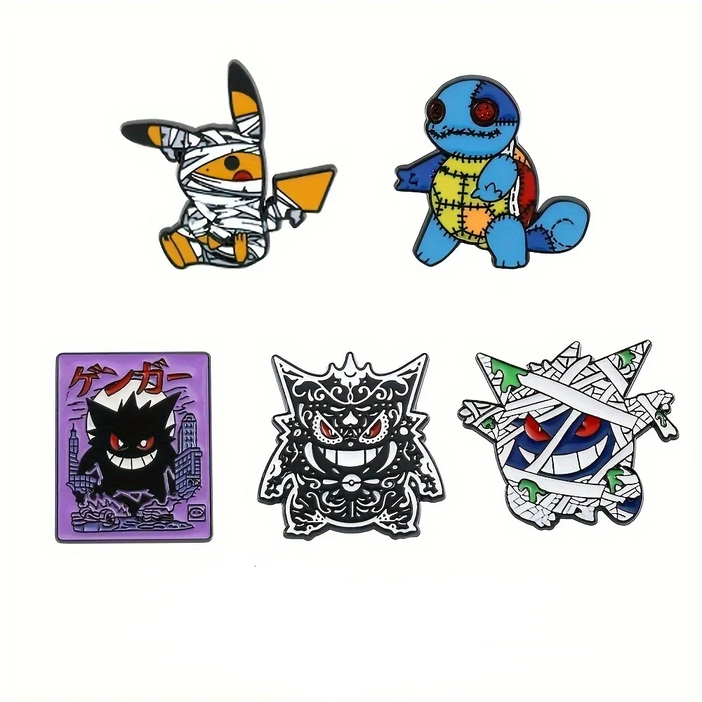 5 Pcs Creative Bandage Pikachu Brooch Set Personalize Gengar Enamel Pins Backpack Clothes Jewelry Metal Emblem Accessories Gift