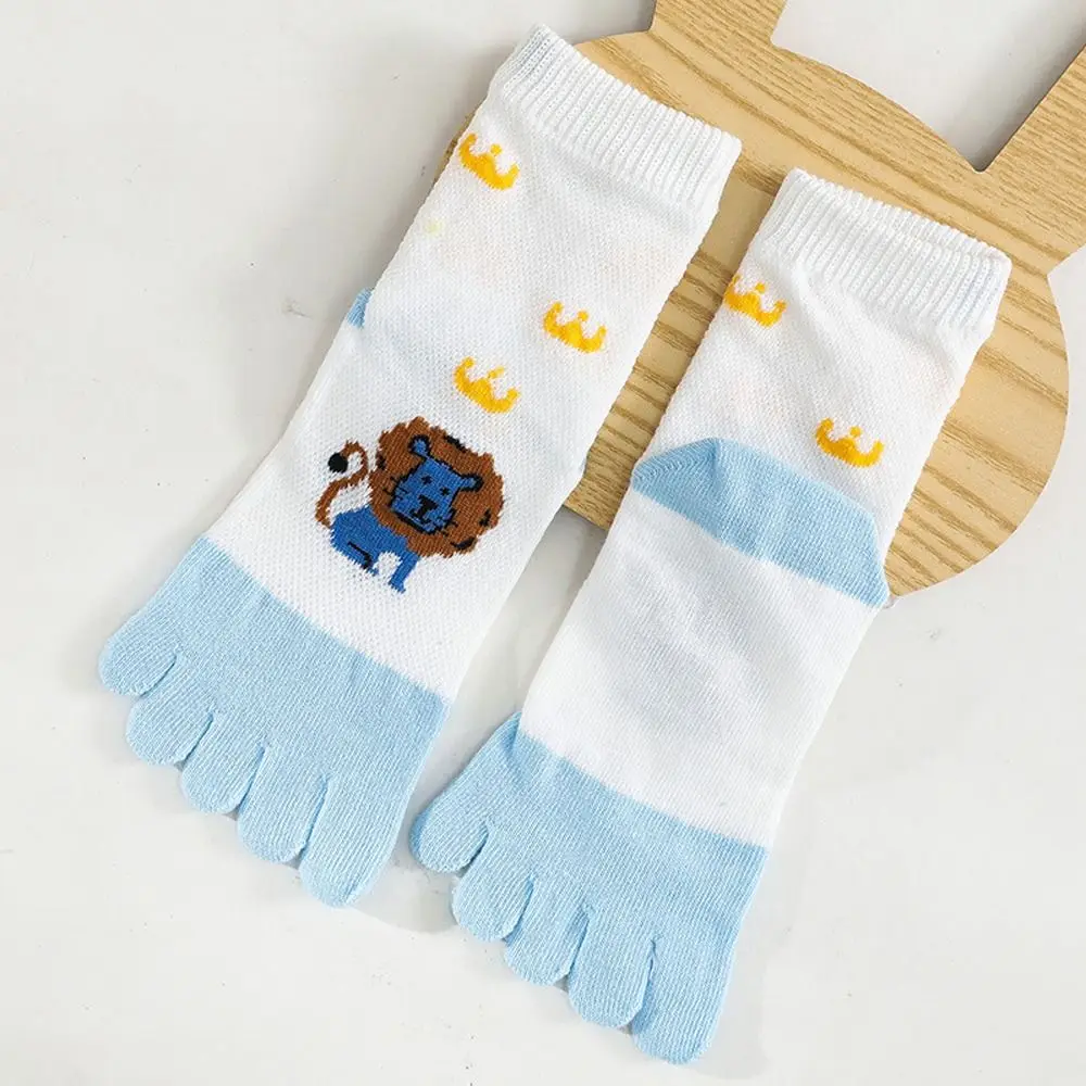 Soft Elastic Cartoon Korean Style Animal Kids Hosiery Sports Lion Toe Socks Five Finger Socks Cotton Socks Children Short Socks