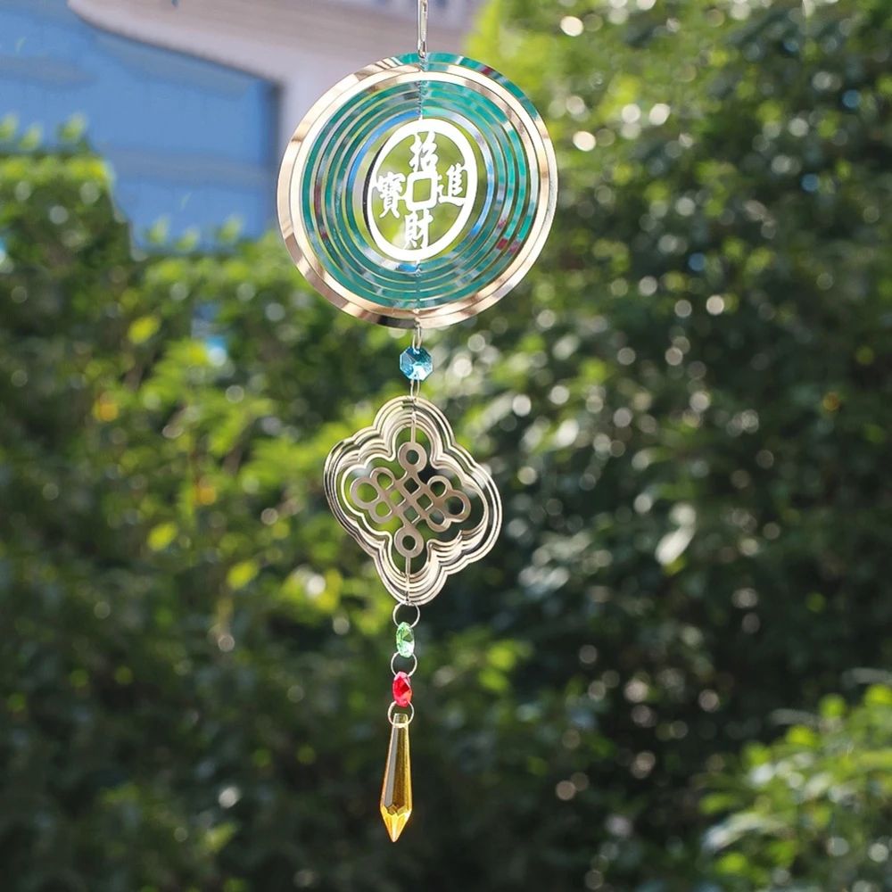 

Chinese Knot Wind Chime Mirror Reflection 3D Rotating Wealth and Protection Charm Hanging Decoration for Home and Garden