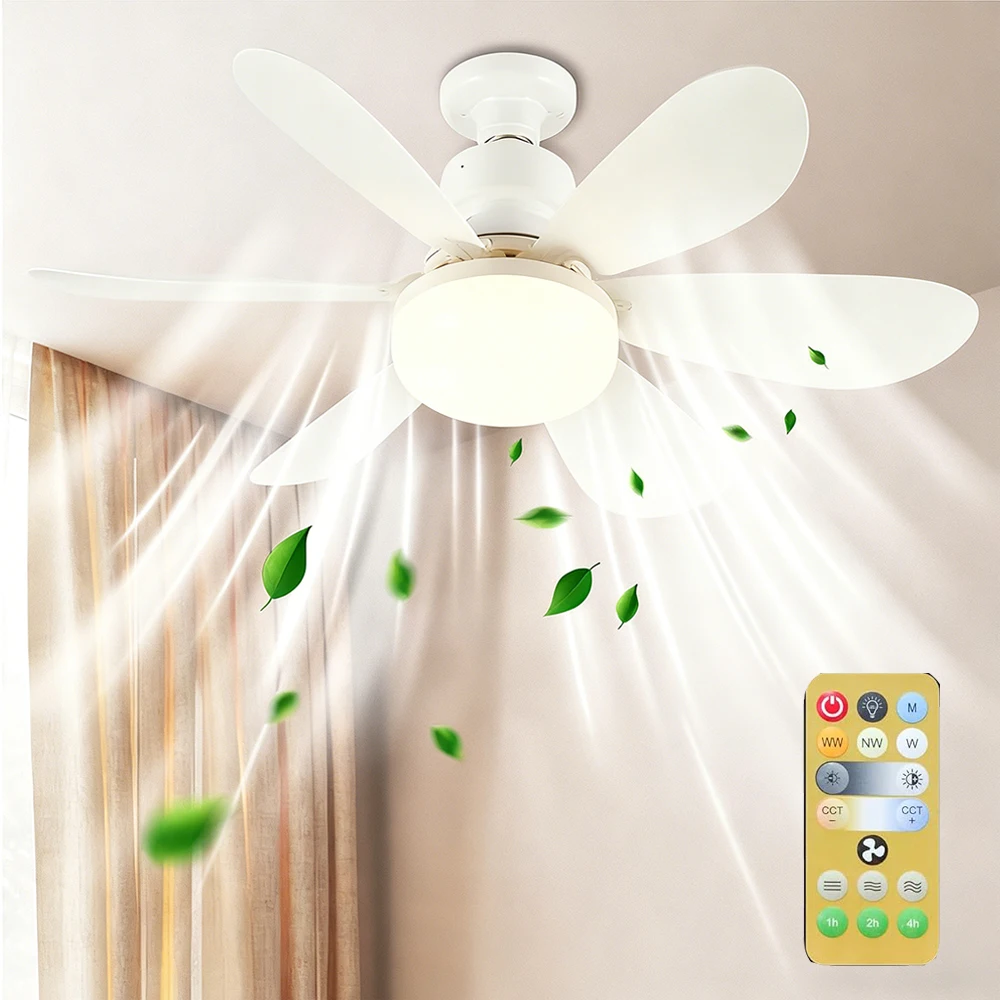 

E27 Базовый светодиодный потолочный вентилятор с дистанционным управлением 85 В-265 В 3-цветная лампа с регулируемой яркостью для домашнего декора гостиной