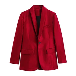 PB&ZA 2024 Spring New Women's Fashion and Elegance Leisure Commuting Versatile Velvet Slim Fit Suit Coat