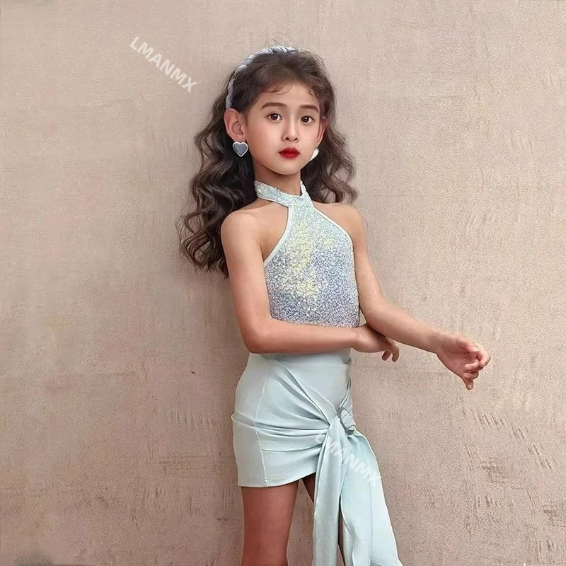 

Новое летнее платье для латинских танцев 2025 года, тренировочное платье для девочек, профессиональное детское тренировочное платье