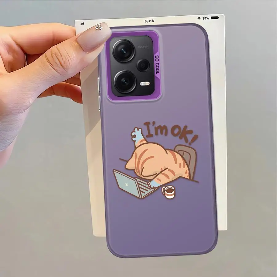 Casing untuk Xiaomi Redmi 12C 9T A1 A2 Plus K60 13C 9C 10C A5 14C Penutup Belakang Ponsel Gambar Kartun Lucu Kucing Kerja