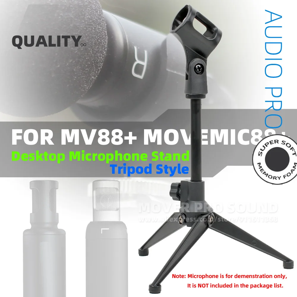 SnapVox Compatible With SHURE MV88+ MV 88 + MOVEMIC 88+ Microphone Desk Stand Table Clamp Mount Tripod Holder Pedestal Mic Clip