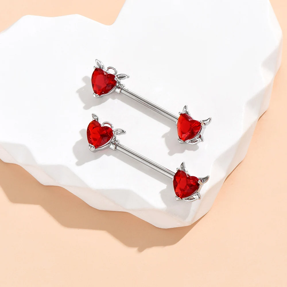 2pcs Cute Cat Breast Shield Cover Bar for Women Red Crystal Heart  Butterfly Nipple Piercing Barbell Stainless Steel Nipple Ring