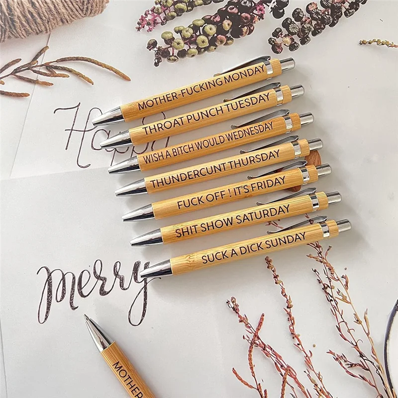 

Последние забавные рабочие ручки для взрослых, забавный подарок, забавные бамбуковые ручки, офисные подарки, цвет дерева, 7 шт.