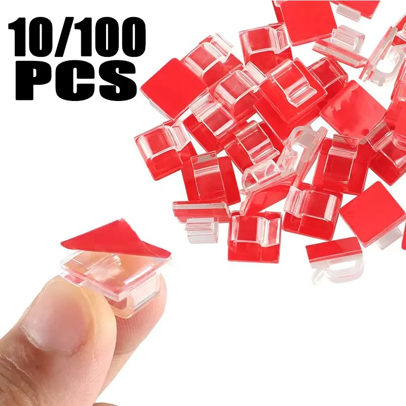 10/100pcs Cable Clips Self Adhesive Cord Management Black Wire Holder Organizer Clamp Self-adhesive Car Wire Clip Accessories