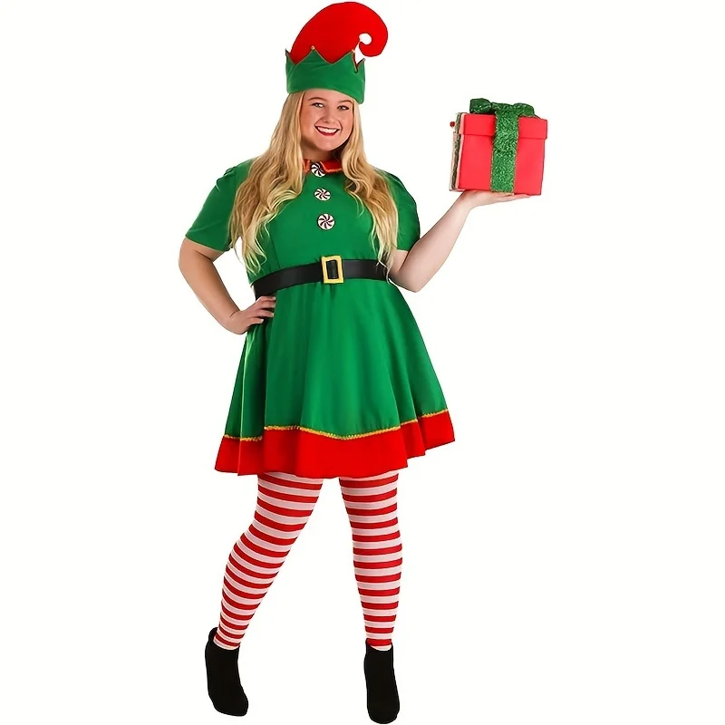 Costume de cosplay d'elfe de Noël pour enfants pour garçons filles adultes – Tenue d'elfe verte pour bal de Noël et fête