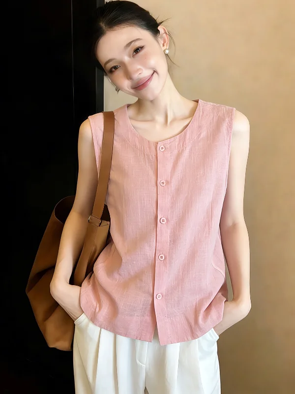 

Новая женская летняя майка Ele Pink Round Neck Vest: простой, универсальный топ для повседневной носки, высокое качество, модный, дышащий.
