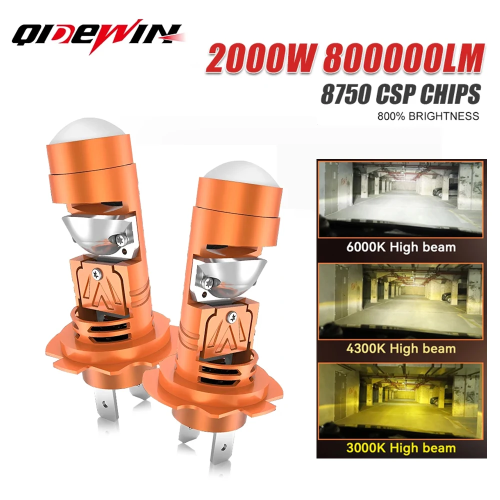 

2000W H7 LED Projector Car Bulb Mini Lens 1:1 Wireless Plug&Play Canbus 6000K Auto Motorcycle H7 LED Car Headlight Lens with Fan