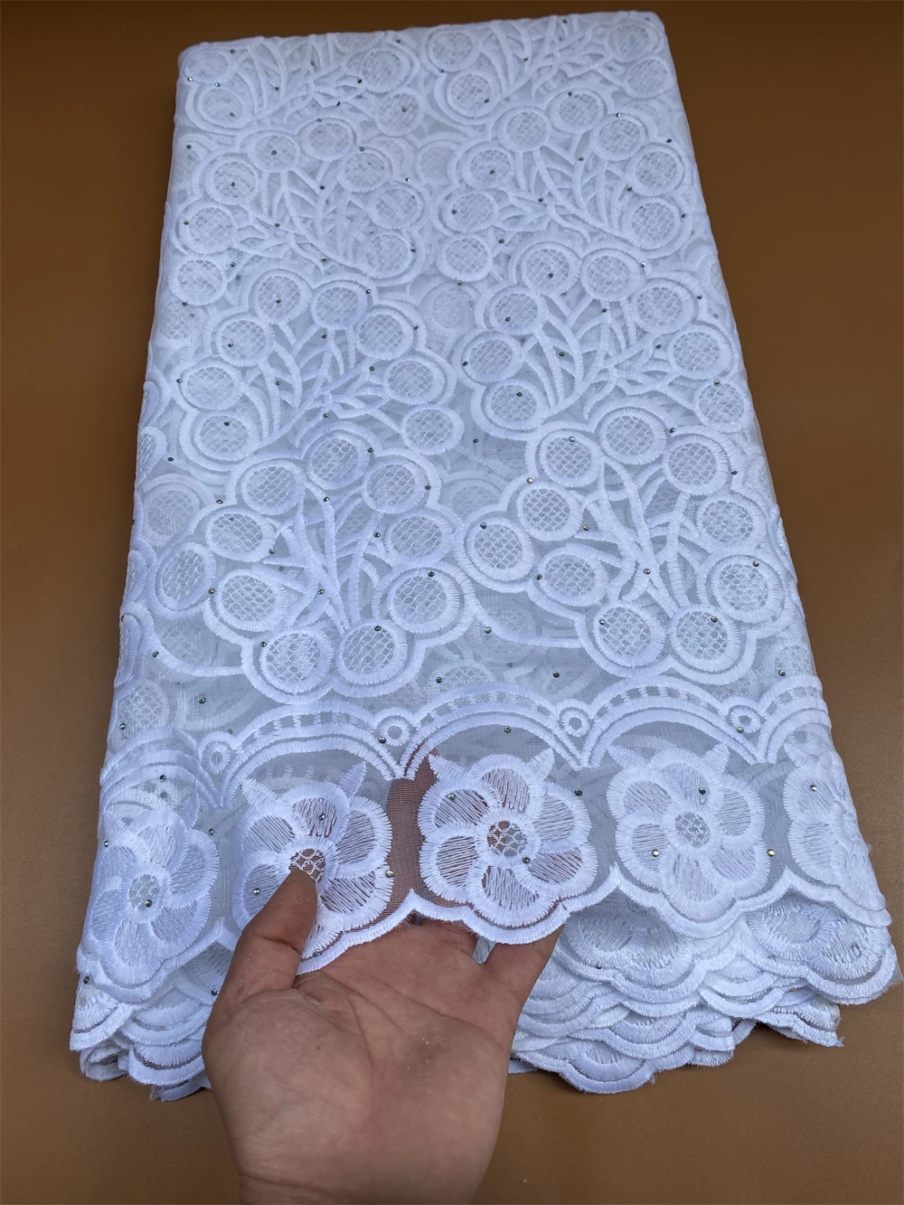 

African Tulle Lace Fabric, White Lace, Embroidered French Lace Material with Stones, 2023