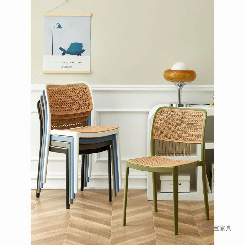 Plastic chair Thickened dining chair Household rattan stackable Outdoor
