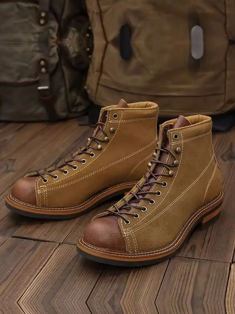 Winter Waterproof Platform Mens Boots Brand Designer Lace Rubber Biker Ankle Boots Mens Leather Safety Work Mens Shoes