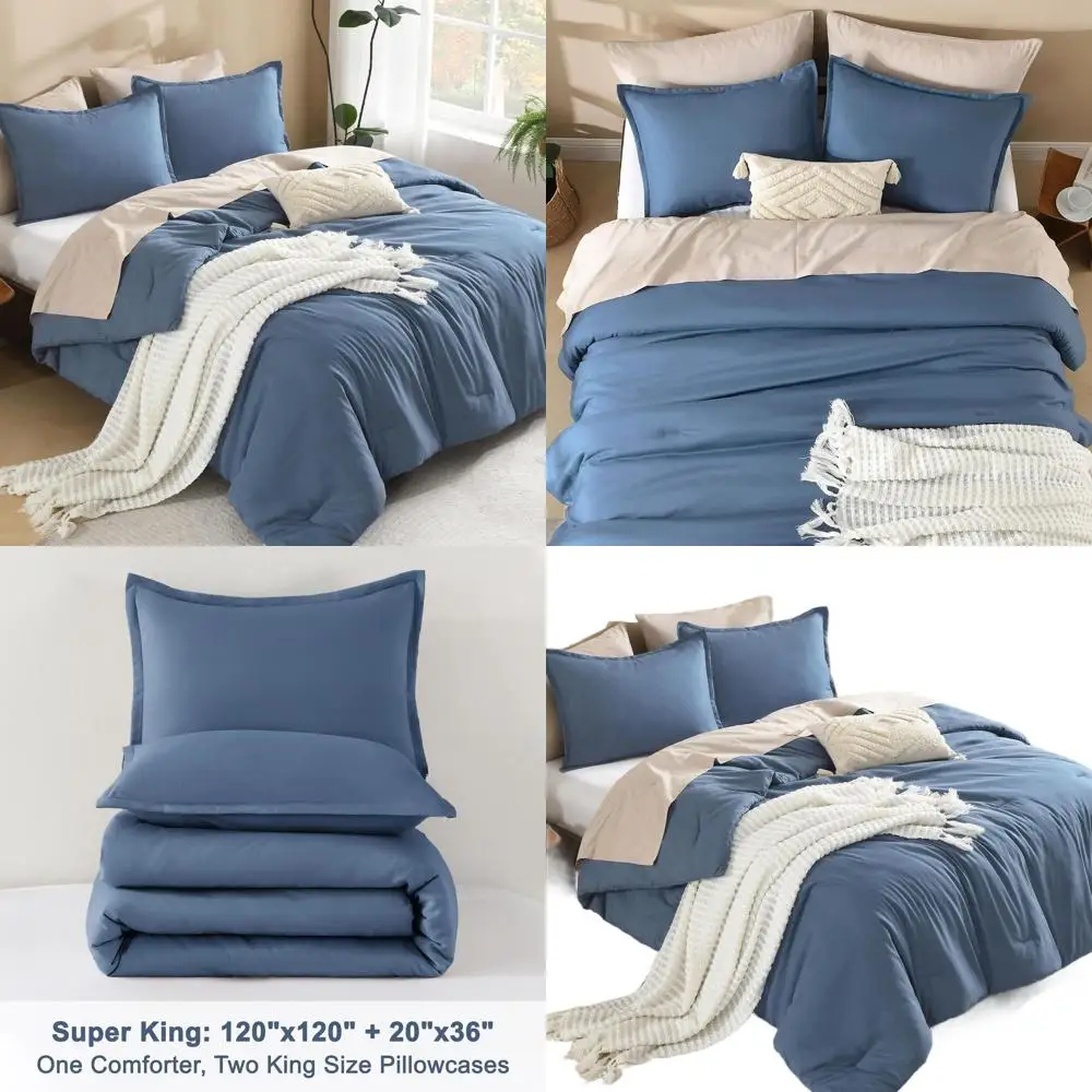 

Oversized King Comforter Set - 3-Piece Lightweight Solid Bedding for Super King Size, All-Season Fluffy Bed Set (120x120 Comfort