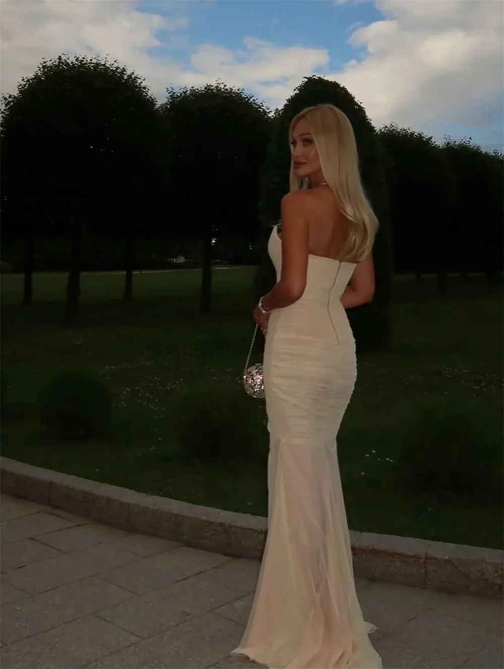 Cathy personnaliser sirène chérie cou à volants robes de bal côté fendu sans manches vestidos de noiva longueur au sol soirée formelle