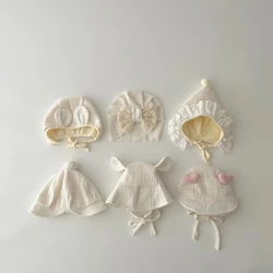 Bonnet en coton pour bébé fille, couleur unie, chapeau princesse garni dentelle, casquette pointue pour nouveau-nés 0 à