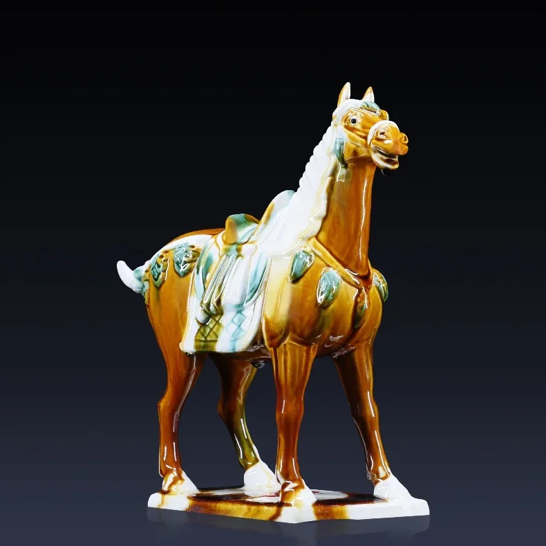 Antique Chinese Porcelain Saddle Horse Statue Archaized Ceramics Horse Charger Sculpture Replica Artwork Ornament Craft Decor