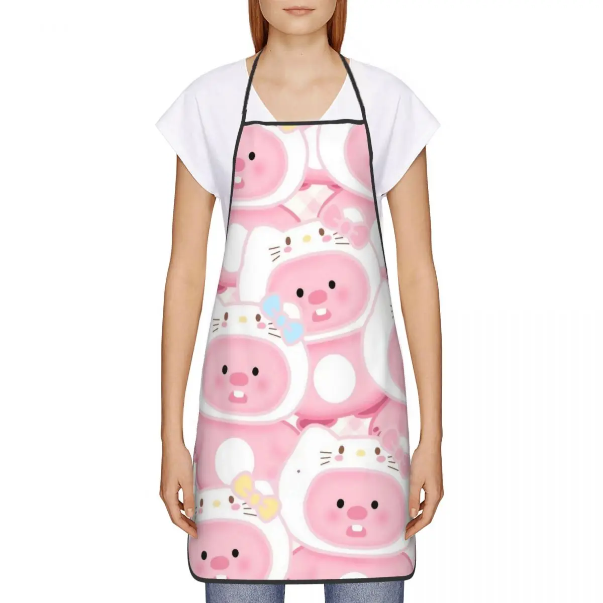 Kawaii Loopy Cartoon Beaver Kitchen Baking Apron Adjustable Cute Pinafores for Unisex Chef Gift