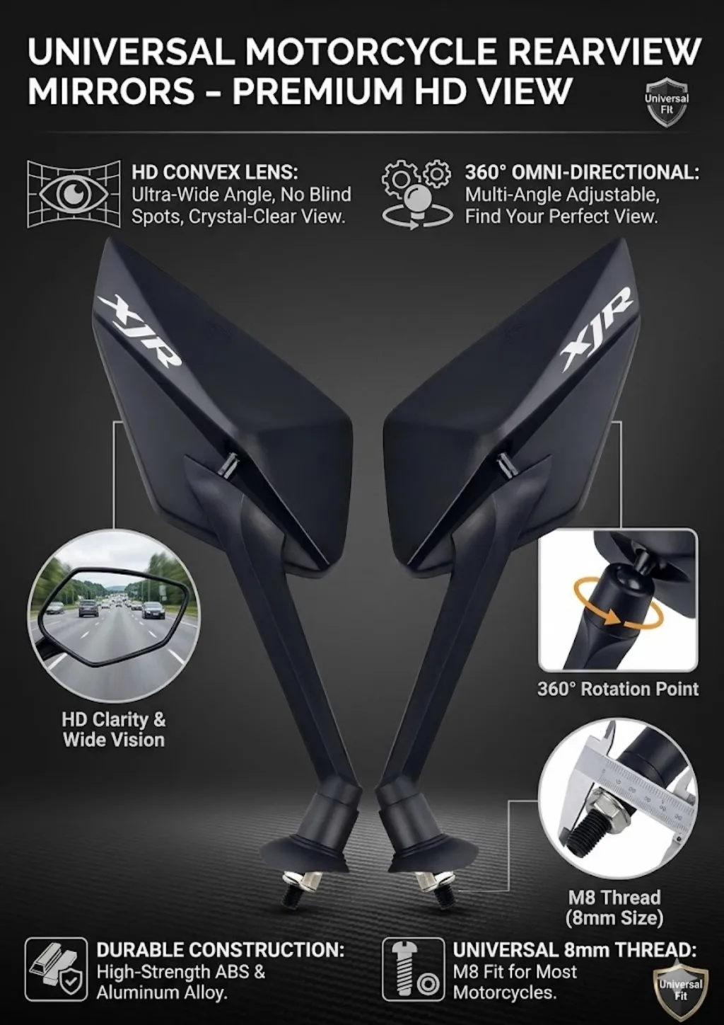 New simple installation and fashionable motorcycle rearview Mirror For YAMAHA XJR 1300 XJR1300 XJR1200 XJR 1200