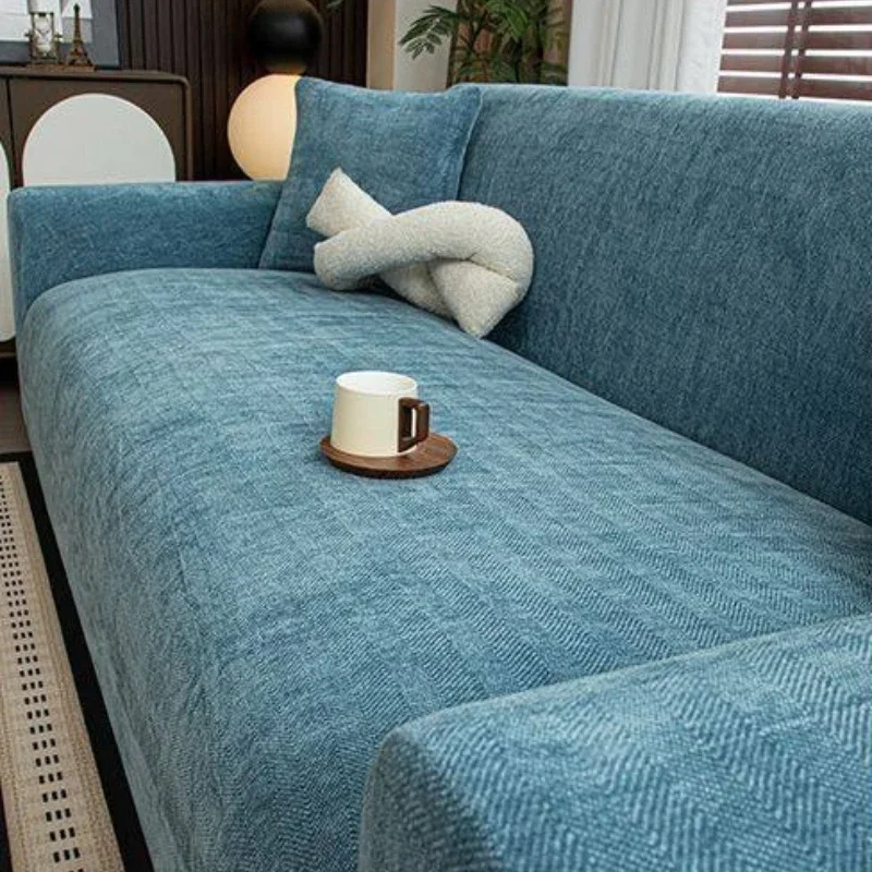 Chenille Sofa Cover Blue Thickened Wear Resistant Cat Scratch Resistant Sofa Protective Dust Covers Living Room Sofa Slipcover