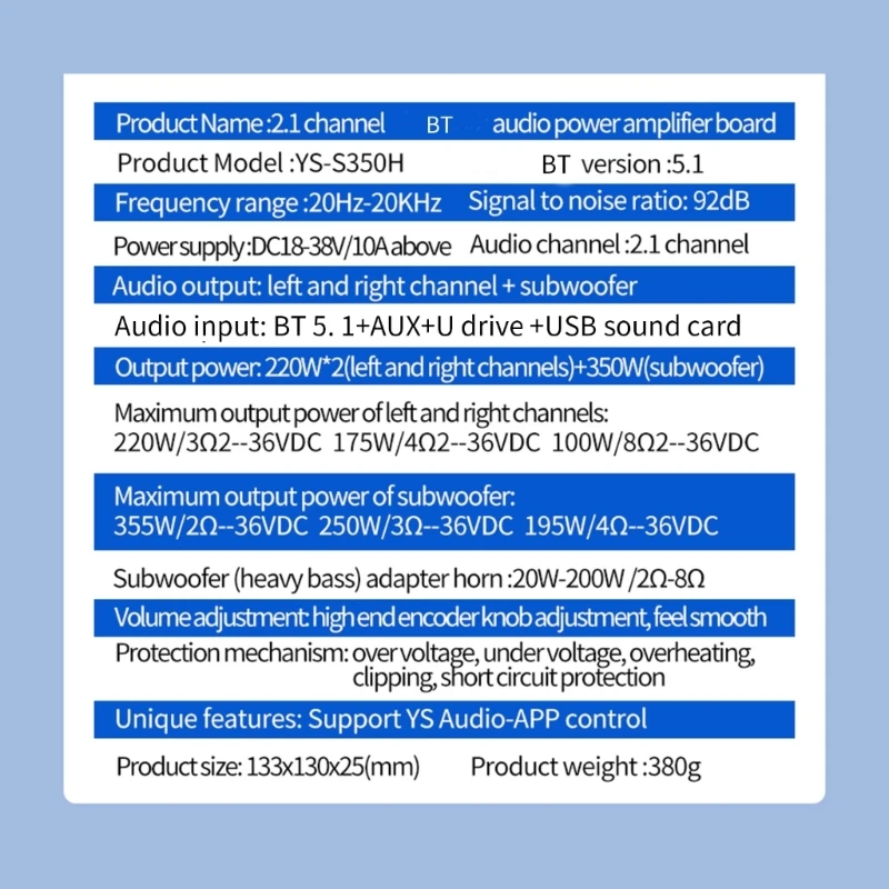 Professional Equipment TPA3251 Amplifier 2.1CH BT5.1 Board Overvoltage, Undervoltage, Overheating Short Circuits