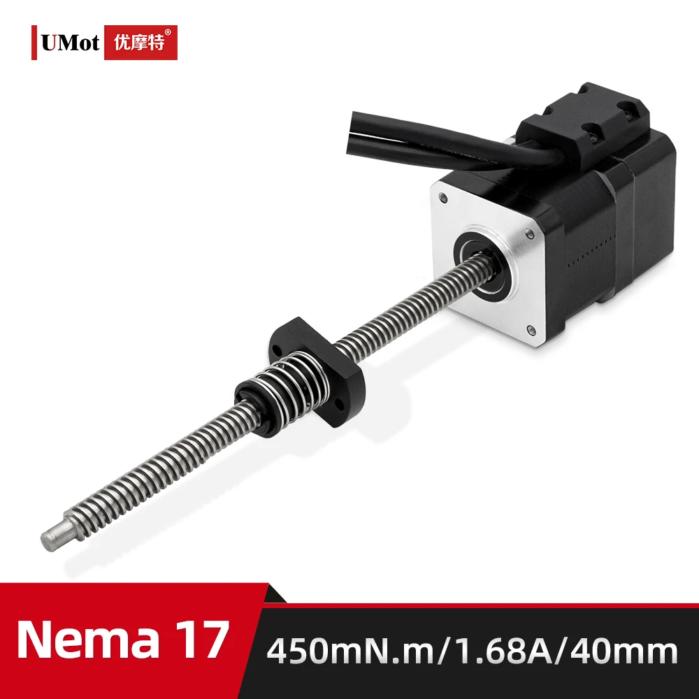 Nema 17 Hybrid Micro Closed Loop Screw Linear Stepper Motor With Leadscrew Thrust 380/270N Height 40mm Current 1.68A