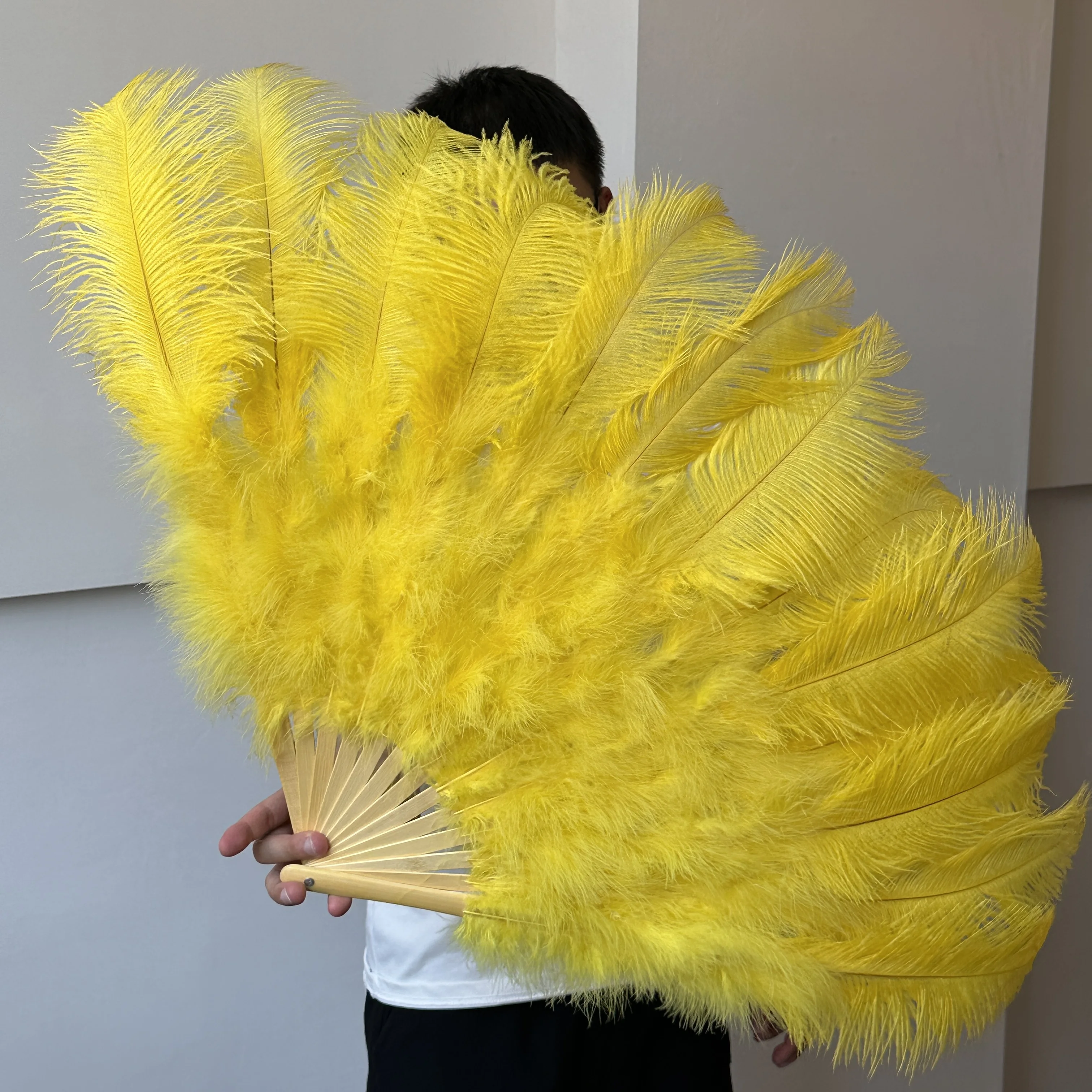 Premium Natural Yellow Ostrich Feather Fan 70/100cm Soft Fluffy Plumes for Bridal Stage Costume Photography Prop Party Decor