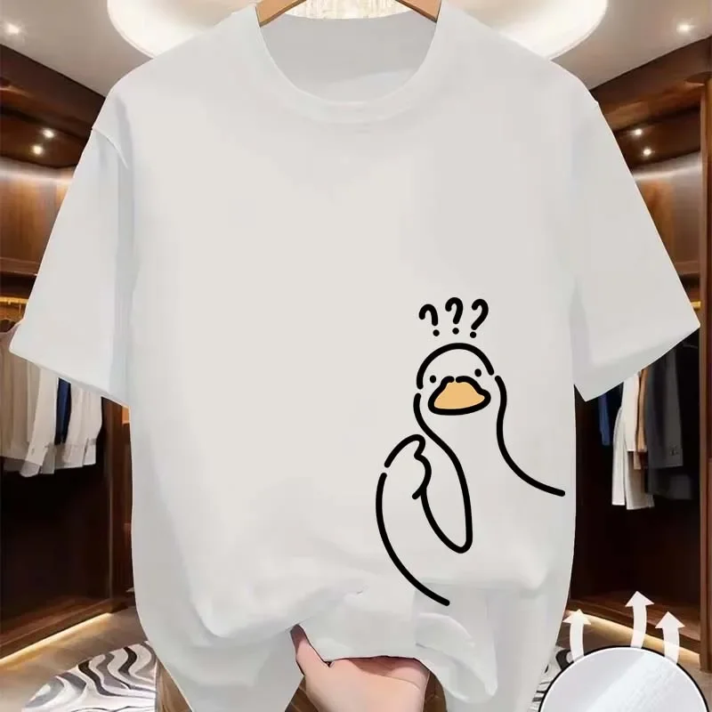 Question Mark Duck Print T-shirts for Women Men Summer Casual Fashion Cute Funny Comfort Tops Crew Neck Short Sleeve Cotton Tees