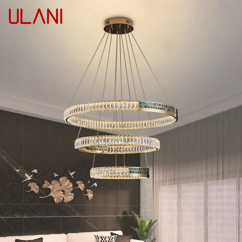 

ULANI Contemporary Crystal Hanging Pendant LED Lights Luxury Round Rings Chandelier Lamp Home For Living Dining Room