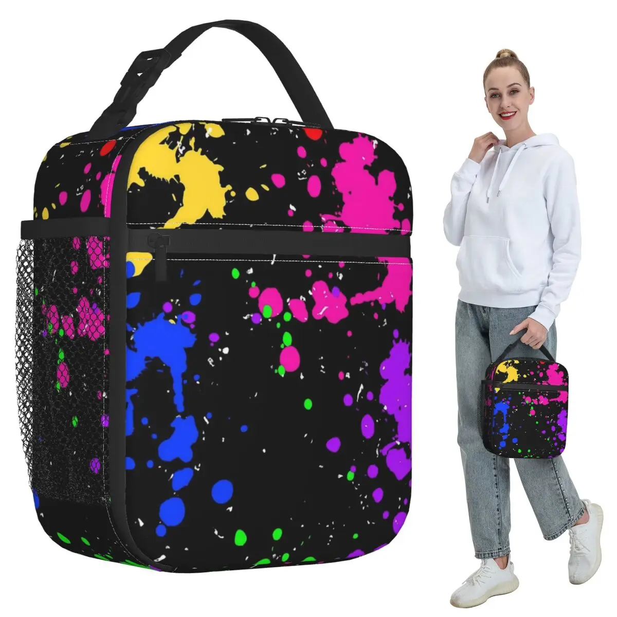 Colorful Graffiti Splatter Print Insulated Lunch Bag Kids School Cooler Thermal Food Box Tote Leakproof Lunch Boxes Container