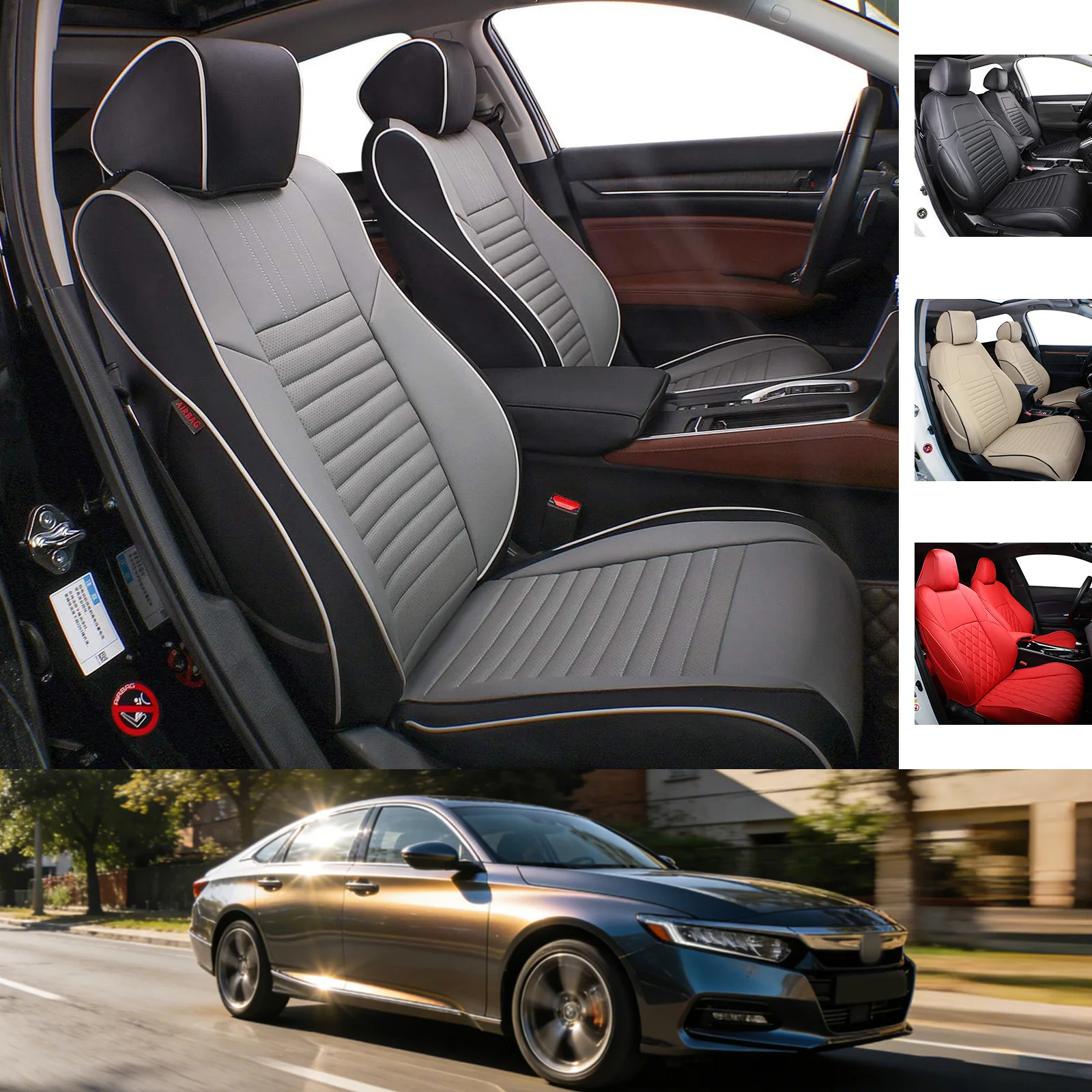 

EKR Custom Fit Leather Seat Covers Full Set For Honda Accord 2018-2022 EX-L Touring Sport EX Hybrid Rear 40/60 Split Car Protect