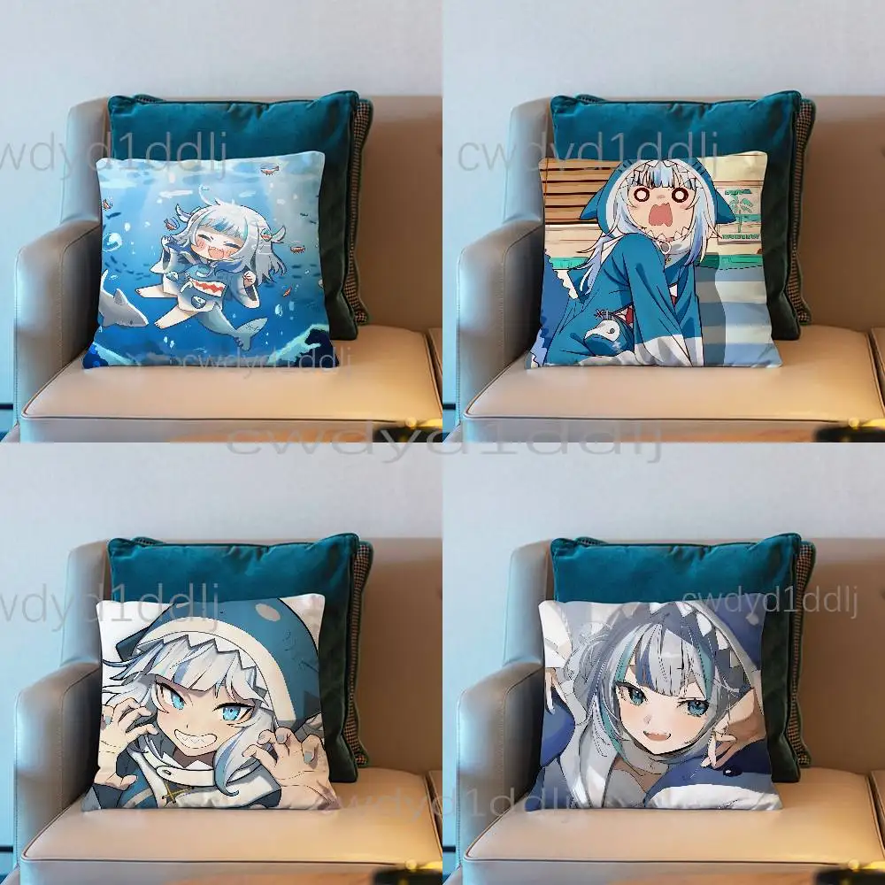 Gawr Gura Cute Shark Pillow Case Short Plush Sofa Decorative Gift Home Double-sided Printing Cushio