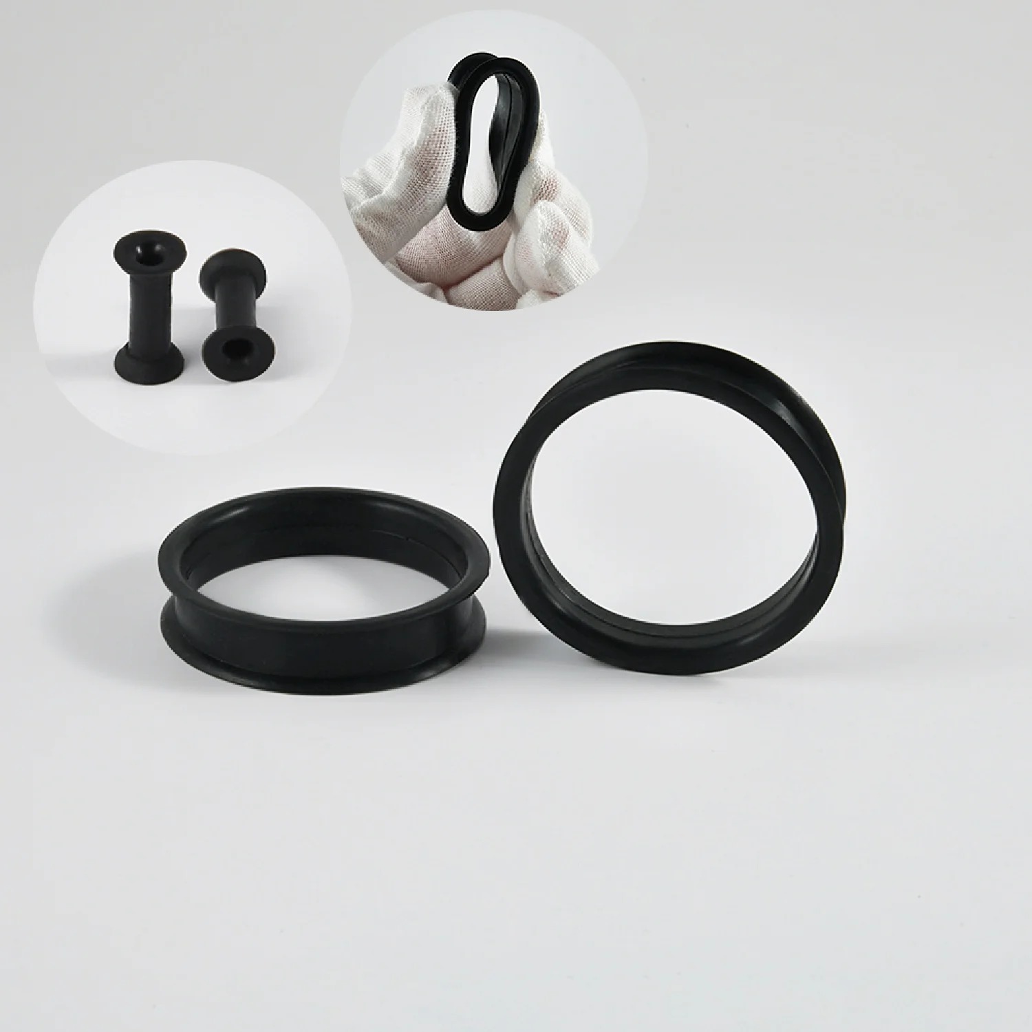 PAIR- Black Silicone Flexible Ear Plugs Tunnels Large Size Double Flared Expander Hollow Ear Gauges Ear Lobe Expander Piercing
