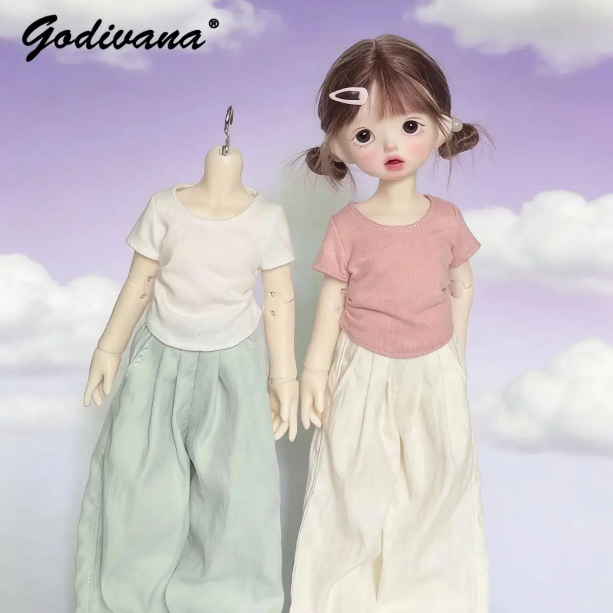 Azone Ob22 Ob24 BJD Doll Clothes Exquisite Japanese Versatile Cool Summer O-neck Short Sleeve T-shirt and Casual Wide Leg Pants
