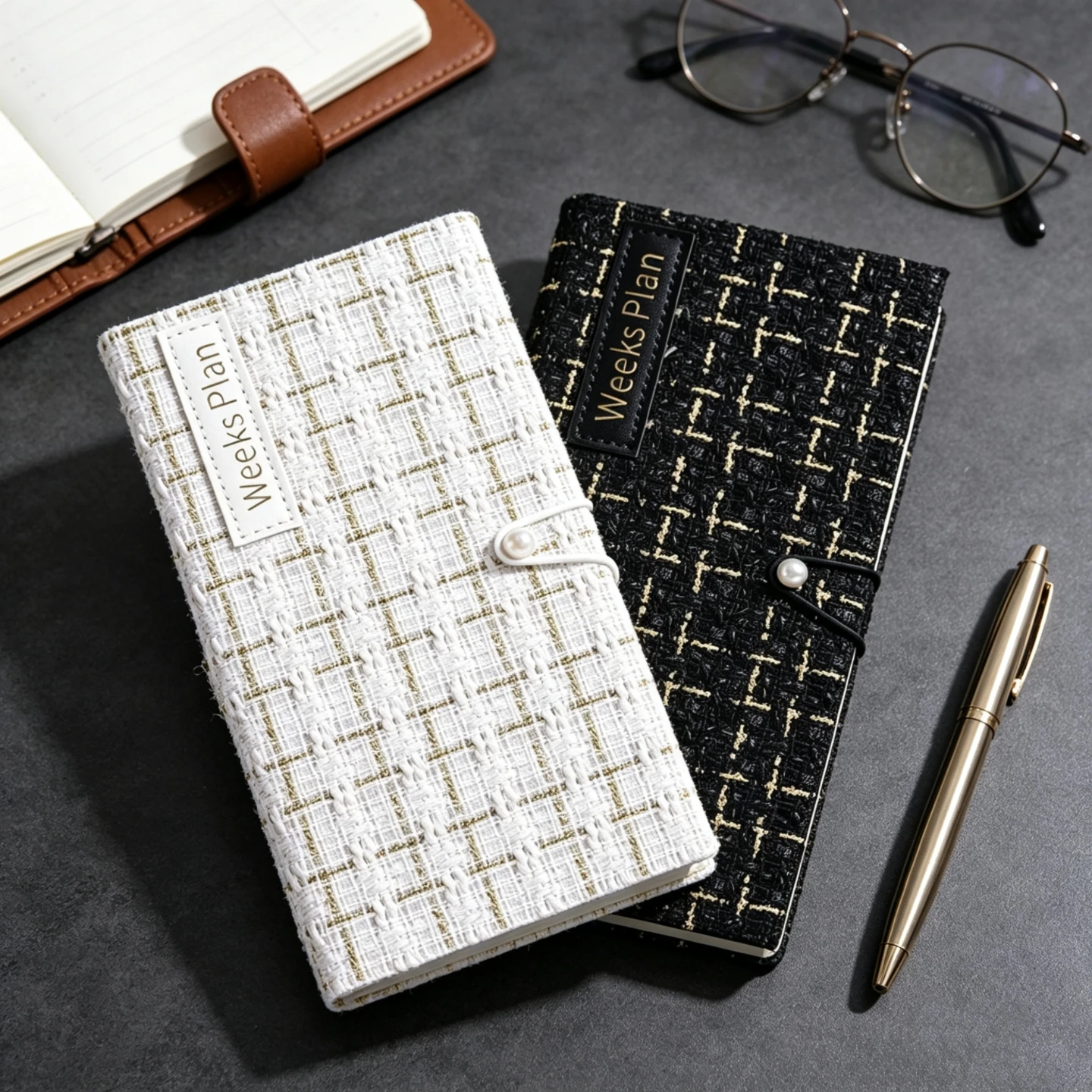 2026 NEW Light Luxury Fabric Weeks Planner, Aesthetic Grid Journal for Time Management &Daily Planning,Aesthetic Fabric Notebook