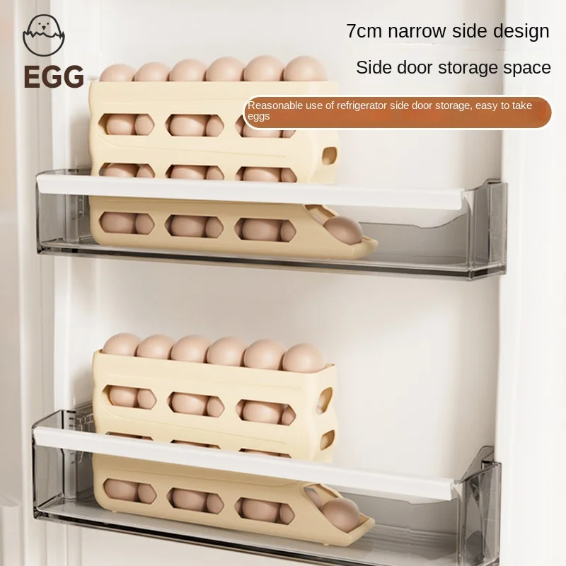 Refrigerator-specific rolling storage box for eggs, food-grade automatic sliding egg tray for egg storage rack, egg storage tool