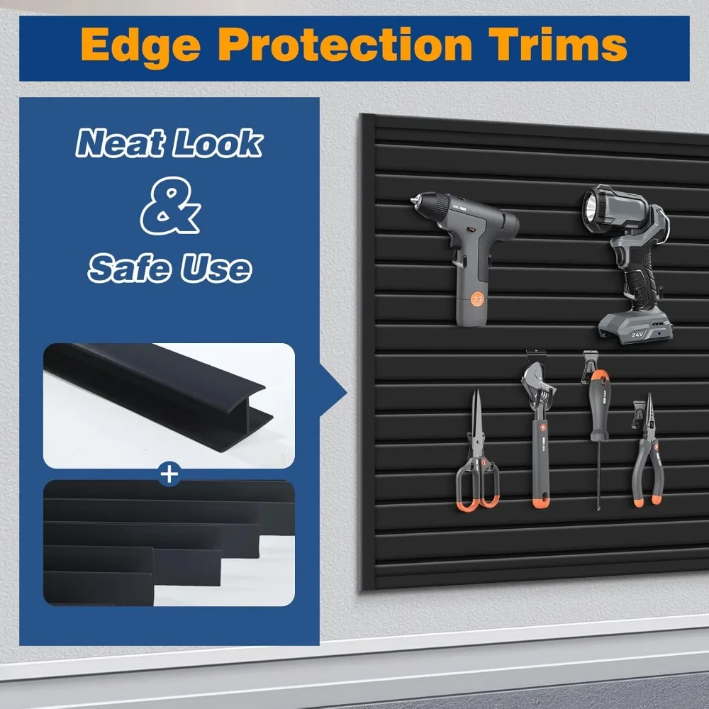 لوحة جدارية سوداء للمرآب مقاس 2 × 4 بوصة منظم حائط من مادة PVC Slatwall شديدة التحمل مثبتة على الحائط - منزل