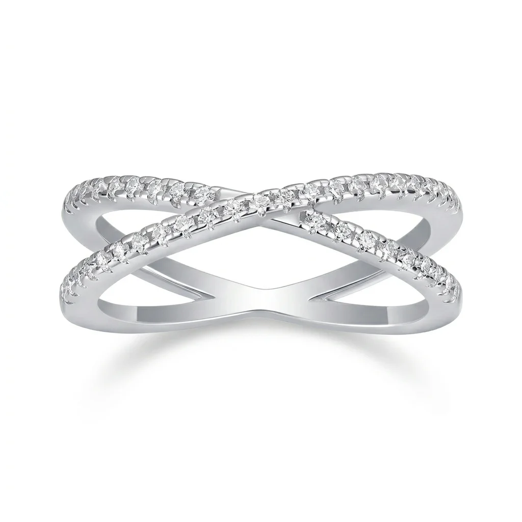 

S925 Silver Moissanite Ring D Color VVS1 X-Cross Design Neutral Stackable Couple Rings Minimalist Luxury Fine Jewelry