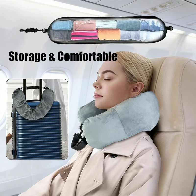 وسادة رقبة مريحة وخفيفة الوزن للسفر - دعم بوليستر قابل للتعديل مع حقيبة تخزين محمولة