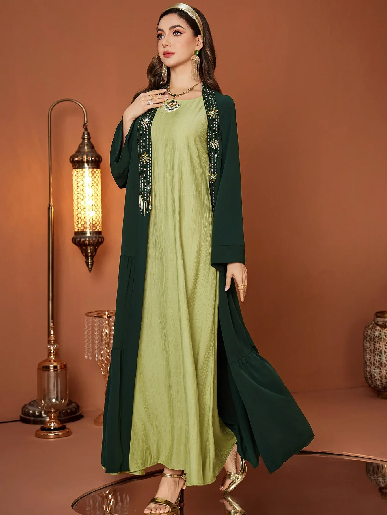 Eid Open Women Abaya gorgeous hand-stitched Diamond Long Cardigan Vestidos Party Caftan Jalabiya Ramadan Dubai Arab Long Robe